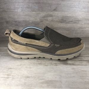 Skechers Superior Milford Slip On Loafer Shoe Leather Canvas Brown Tan Men 11.5